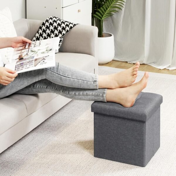 B FSOBEIIALEO Storage Ottoman Cube, Toy Chest Folding Foot Rest Seat, Linen Grey 12.6"X12.6"X12.6" (2 Pack) - Image 6