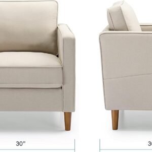 Mellow HANA Modern Linen Fabric Loveseat / Sofa / Couch with Armrest Pockets, Sand Grey