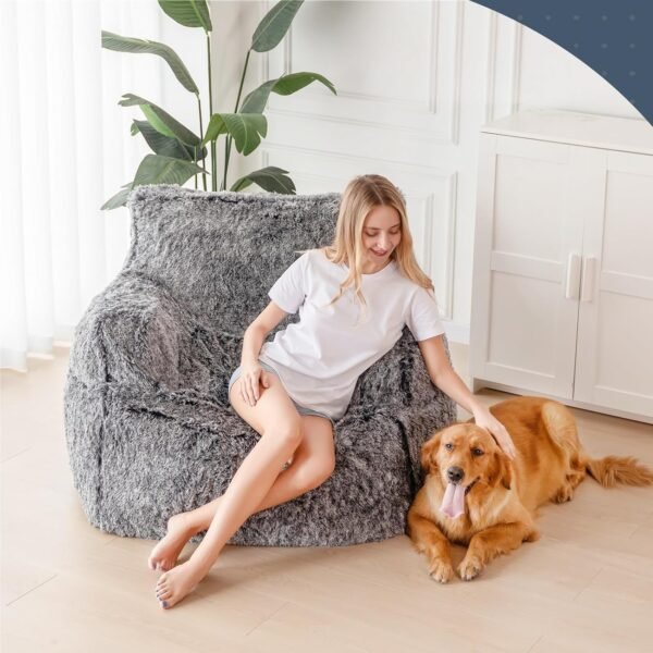 MAXYOYO Giant Bean Bag Chair, Faux Fur Stuffed Bean Bag Couch with Filler Large Living Room Bean Bag Chair for Adults, Big Lazy Sofa Accent Chair with Pocket Floor Chair for Gaming, Reading, Black - Image 2