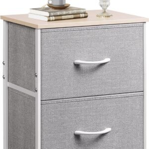 WLIVE Night Stand, Gray Nightstand with 2 Fabric Drawers, Small Dresser for Bedroom, Closet, College Dorm, End Table Side Furniture, Wood Top, Light Grey