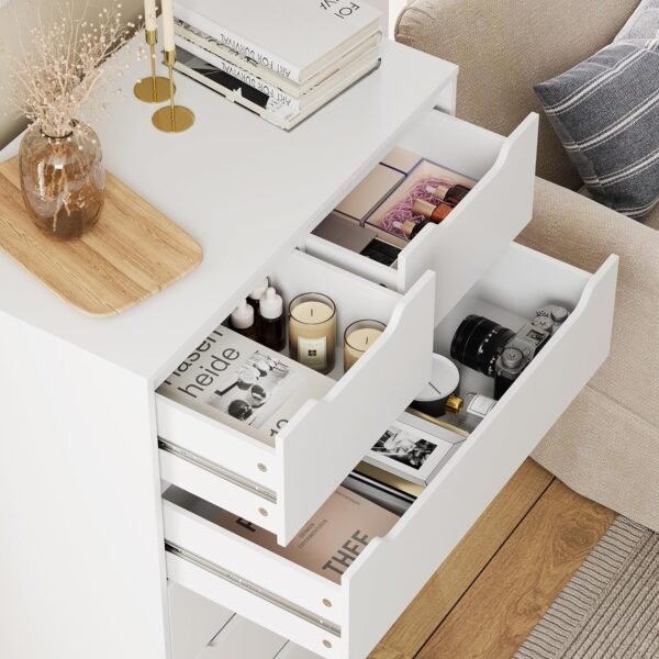 HOSTACK Modern 5 Drawer Dresser for Bedroom, Chest of Drawers with Storage, Wood Storage Chest Organizers with Cut-Out Handles, Accent Storage Cabinet for Living Room, Entryway, Hallway, White - Image 6