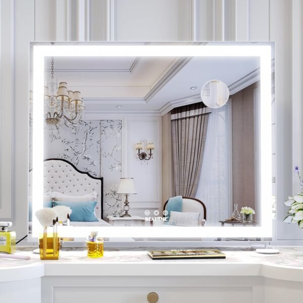 BEAUTME Vanity Mirror with Lights for Tabletop,Hollywood Lighted Makeup Mirror for Dressing Room & Bedroom,Big Desk Mirror Vanity (600×507×150mm) - Image 4
