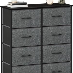 Maxtown 8 Drawer Dresser, Storage Tower with Fabric Box,Clothes Organizer, Bedroom Tall Dresser with Metal Frame and Wood Shelves, Dressers & chests of Drawers for Bedroom, Entryway, Office Black