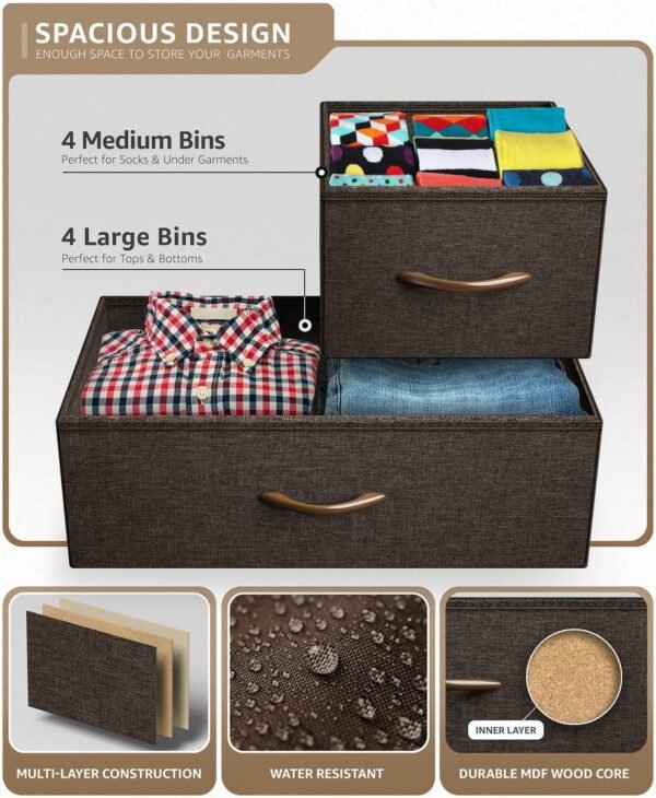 Sorbus Dresser for Bedroom with 8 Drawers - Tall Chest Storage Tower Unit, for Closet, Hallway, Nursery, Entryway Organization - Steel Frame, Wood Top (Brown) - Image 5