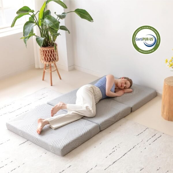 Tri-Fold Memory Foam Mattress, 4 inch Twin XL Folding Mattress with Collapsible and Washable Cover, Travel and Guest Mat, 80"×38"×4", Grey - Image 3
