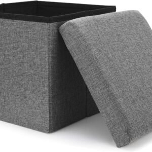 WoneNice Folding Storage Ottoman, Versatile Space-saving Storage Cube Box with Memory Foam Seat, Max Load 100 kg Linen Gray 12 x 12 x 12 Inch