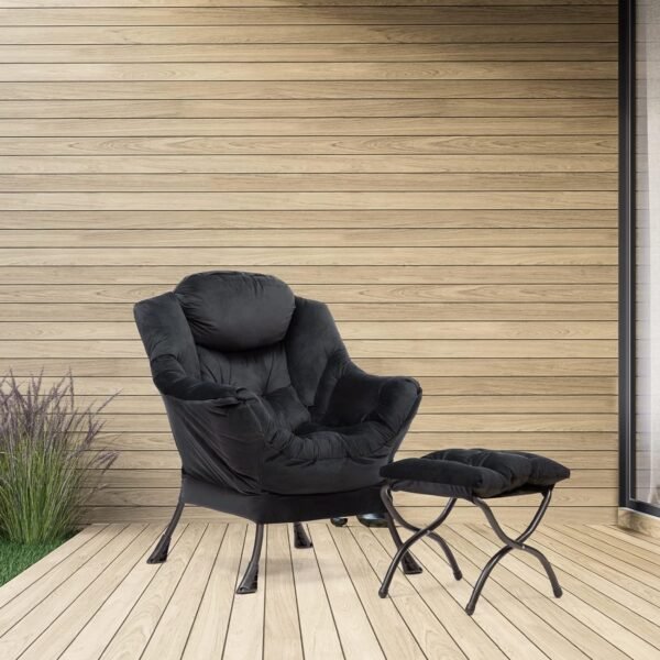 AcozyHom Modern Fabric Large Lazy Chair, Accent Oversized Comfy Reading Chair, Thick Padded Cozy Lounge Chair with Armrest, Steel Frame Leisure Sofa Chair for Living Room, Bedroom, Dorm, Black - Image 8