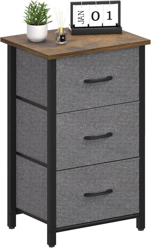 Yoobure Nightstand with 3 Fabric Drawers, Storage Drawers Small Dresser for Bedroom, Night Stands Bedside Tables Closet Drawers Dressers & Chests Organizer Unit Fabric Dresser for Hallway College Dorm
