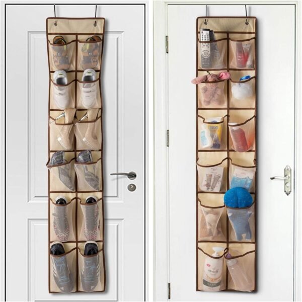 KEEPJOY Over The Door Shoe Organizer,Hanging Shoe Organizer 12 Mesh Pockets Shoe Organizer for Closet,Works Well for Men and Woman Kids Shoes Storage, 57.5×12.6inch(Beige) - Image 4
