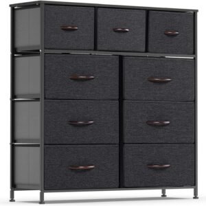 WAYTRIM 9 Dresser for Bedroom, 9 Drawer Storage Organizer Tall Wide Dresser, for Closet, Living Room, Hallway, Dormitory, Sturdy Steel Frame (Dark Indigo)