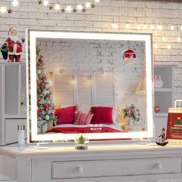 BEAUTME Vanity Mirror with Lights for Tabletop,Hollywood Lighted Makeup Mirror for Dressing Room & Bedroom,Big Desk Mirror Vanity (600×507×150mm) - Image 2
