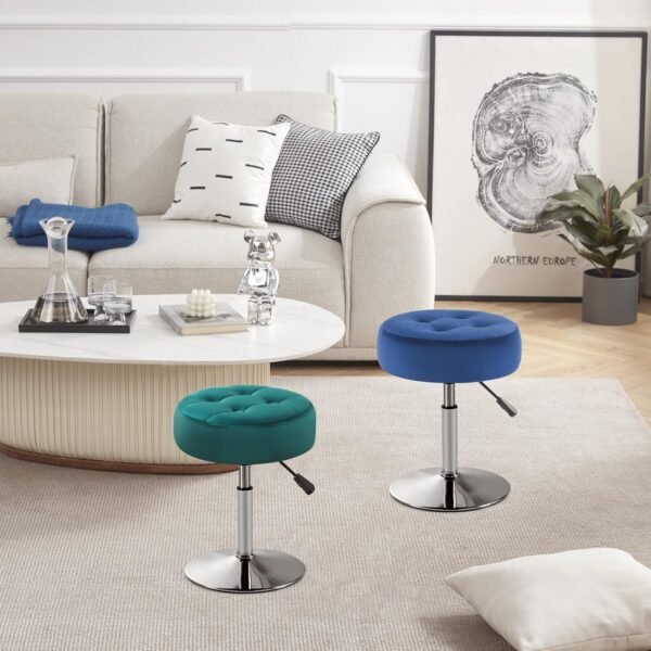 Teal Green Vanity Chair for Makeup Room Vanity Stool for Makeup Room Round Velvet Ottoman Tufted Makeup Chair Vanity Stools for Bathroom Height Adjustable 360 Swivel - Image 4