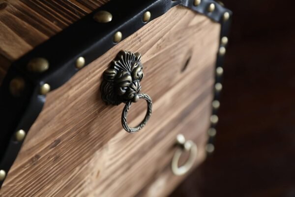 Vintiquewise(TM Large Wooden Pirate Lockable Trunk with Lion Rings - Image 6