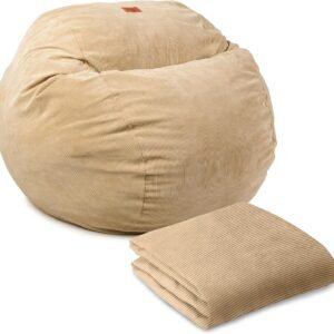 CordaRoy’s Corduroy Bean Bag Cover (Bean Bag Sold Separately) – Cover for Convertible Bean Bag Chair & Bed – Machine-Washable Corduroy Fabric – for Basement, Living Room, Dorm – Queen – Khaki
