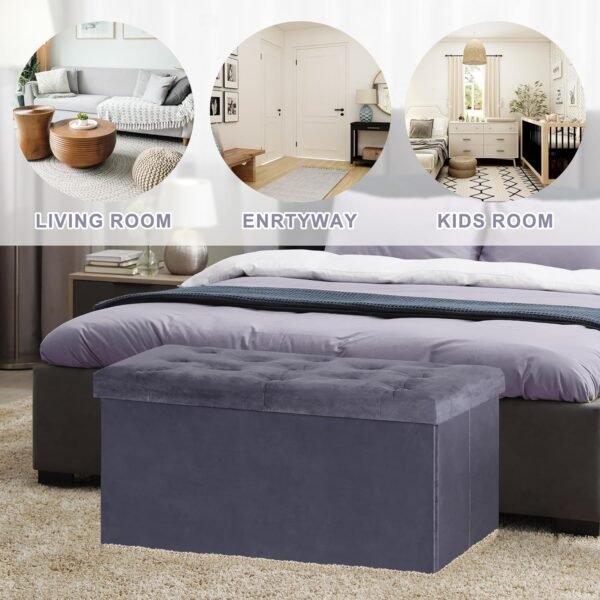 SUPER DEAL Velvet Storage Ottoman Bench Foldable Storage Chest Footrest Toy Box for Entryway, Living Room, Bedroom, 550 lb Load Capacity, 31.4x15.7x15.7 inches Dark Grey - Image 4