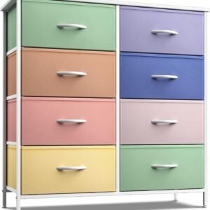 Sorbus Kids Dresser with 8 Drawers – Furniture Storage Chest Tower Unit for Bedroom, Hallway, Closet, Office Organization – Steel Frame, Wood Top, Tie-dye Fabric Bins (Pastel 2)