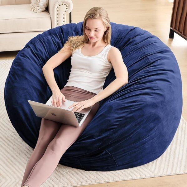 Bean Bag Chair for Adults - BeanBag Chairs with Soft Cover - Furniture Round Fluffy Couch Sofa for Living Room Lounge Bedroom College Dorm - Gifts for Gaming Reading Relaxing, 4 Feet, Navy - Image 7