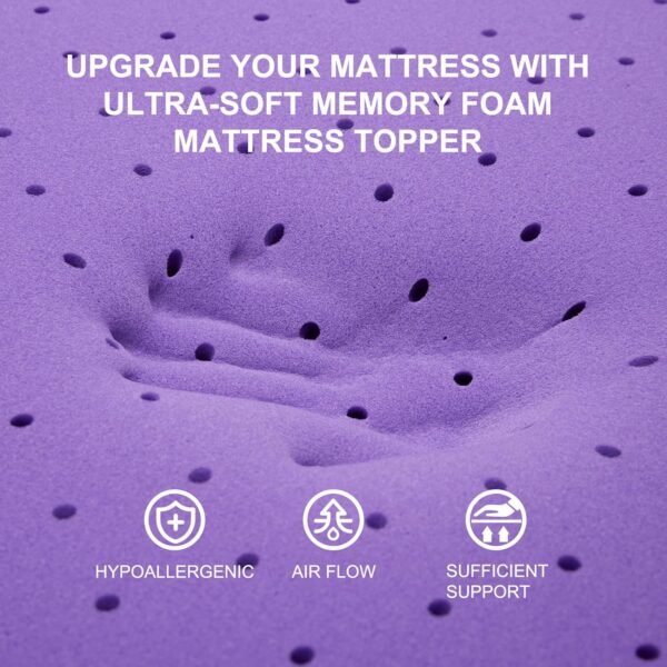 SINWEEK 2 Inch Gel Memory Foam Mattress Topper Ventilated Soft Mattress Pad, Bed Topper, CertiPUR-US Certified, Twin Size, Purple - Image 3
