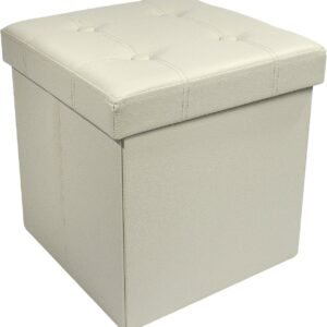 Sorbus Storage Ottoman Bench, Folding Cube Ottoman, Great for Hassock, Foot Stool, Seat, Coffee Table, Storage Chest, and More Contemporary, Faux Leather (Beige)