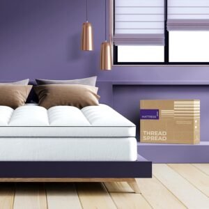 THREAD SPREAD Twin XL Cooling Mattress Topper, Pillow-Top Optimum Thickness, Soft 100% Cotton Fabric, Breathable & Plush Quilted Down-Like Fill, Snug Deep Pocket fit