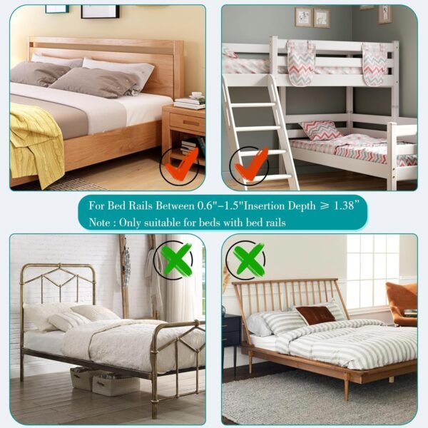 SPACEKEEPER Bedside Shelf for Bed, Foldable Bunk Bed Shelf Organizer for Top Bunk College Dorm Room Essentials Clip On Nightstand Bed Side Shelf Tray with Hanging Cup, Normal Size, Grey - Image 2
