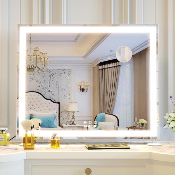 BEAUTME Vanity Mirror with Lights for Tabletop,Hollywood Lighted Makeup Mirror for Dressing Room & Bedroom,Big Desk Mirror Vanity (600×507×150mm) - Image 3