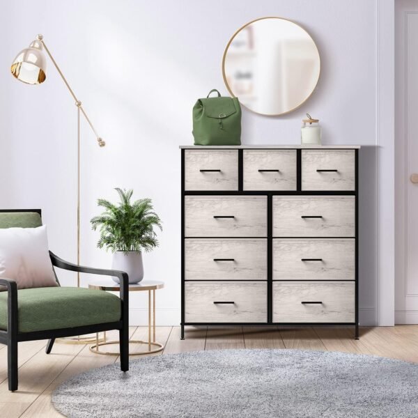Sorbus Dresser with 9 Faux Wood Drawers - Storage Unit Organizer Chest for Clothes - Bedroom, Hallway, Living Room, Closet, & Dorm Furniture - Steel Frame, Wood Top, & Easy Pull Fabric Bins - Image 2