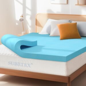 subrtex 4 Inch Memory Foam Mattress Topper Twin XL Size for College and Dorm, Cooling Gel Infused, Mattress Pad for Pressure Relief, 39×80 Inches, Blue