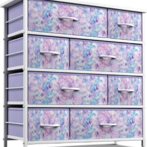 Sorbus Dresser with 8 Drawers – Furniture Storage Chest for Kid’s, Teens, Bedroom, Nursery, Playroom, Clothes, Toys – Steel Frame, Wood Top, Fabric Bins (Tie-dye Purple)