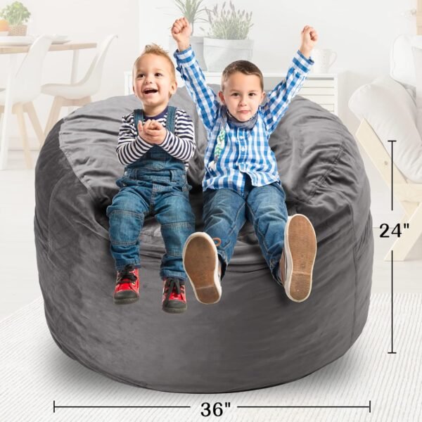 Homguava Bean Bag Chair: 3' Bean Bags with Memory Foam Filled, Large Beanbag Chairs Soft Sofa with Dutch Velet Cover-36×36"×24"(Grey) - Image 2