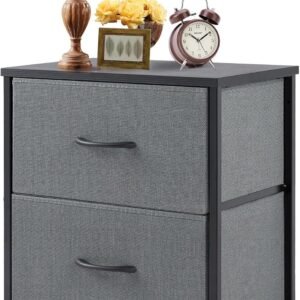 Sweetcrispy Nightstand with 2 Storage Drawers, 20″ Height End Tabl Small e Bed Side Furniture, Wooden Top Fabric Cabinet Kids Night Stand Mini Dresser for Bedroom, Closet, Entryway, College Dorm
