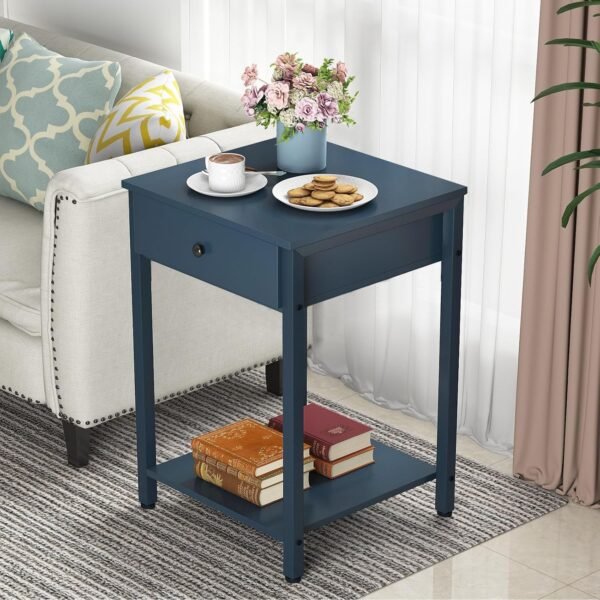 Ecoprsio Nightstand Set of 2 Modern End Table Side Table with Drawer and Storage Shelf Wood Night Stand Dark Blue Bedside Table for Bedroom, Living Room, Sofa Couch, Hall, Easy Assembly, Dark Blue - Image 6