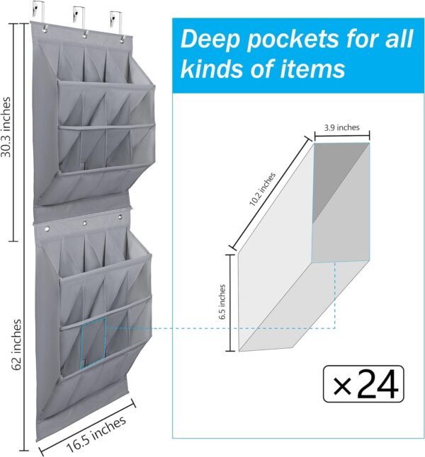 Over the Door Shoe Organizer,24 Pockets Door Shoe Organizer Hanging, Narrow Door Shoe Rack with 6 Hooks, Hanging Shoe Organizer for Dorm Closet Door, Space Saving Shoe Holder Back of Door,Grey - Image 5