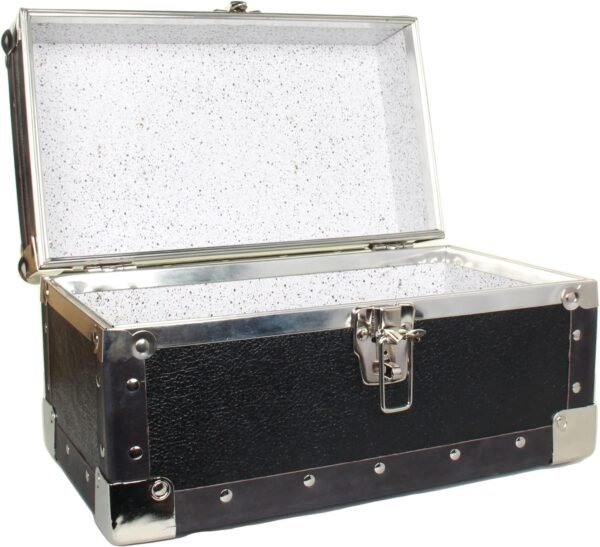 Gilbins Summer Camp and College Dorm Mini Storage Trunk Organizer Keepsake Box Treasure Chest Footlocker Size 14" L x 8" H x 8" W (Black 1) - Image 4