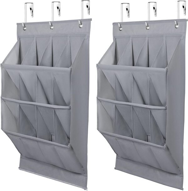 Over the Door Shoe Organizer,24 Pockets Door Shoe Organizer Hanging, Narrow Door Shoe Rack with 6 Hooks, Hanging Shoe Organizer for Dorm Closet Door, Space Saving Shoe Holder Back of Door,Grey