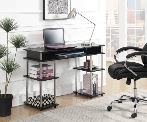 Convenience Concepts Designs2Go No Tools Student Contemporary Office Desk and Vanity with Shelves, 47.25" L x 15.75" W x 30" H, Black - Image 2