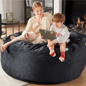 Codi Oversized Bean Bag Chair with Filler Included, 5 FT – Comfy Large Beanbag Chairs for Adults, Memory Foam Added – Machine Washable and Soft Mink Bonded Cover – Black, 5ft