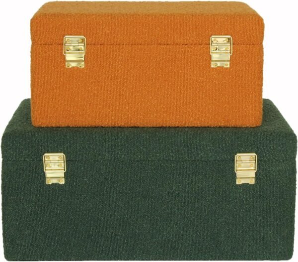 HofferRuffer Velvet Storage Trunk with wood Frame, Set of 2 bedroom Storage Chest with Handles, Organizer Decorative Box Hinged Lid with Gold Hardware Accents (Orange/Green) - Image 8
