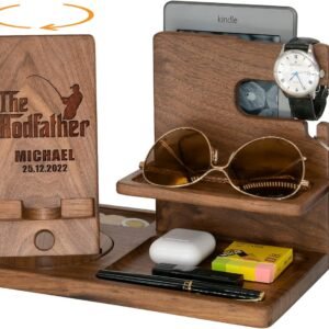 Custom Engraved Desk Organizer Gift for Fishing Lovers, Fishermen, Fish Hunter, Personalized Wooden Rotating Swivel Desk Decoration, Gift Ideas for Fisherman Who Love Catch Fish