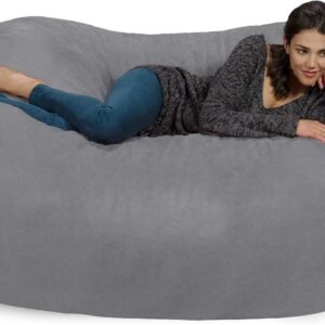 Chill Sack Bean Bag Chair: Huge 6′ Memory Foam Furniture Bag and Large Lounger – Big Sofa with Soft Faux Linen Cover – Gray