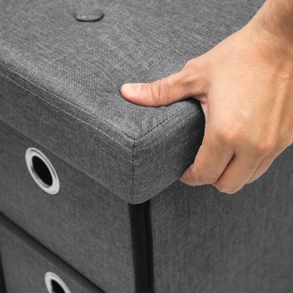 Sorbus Storage Bench Chest with Drawers – Collapsible Folding Bench Ottoman includes Cover – Perfect for Entryway, Bedroom Bench, Cubby Drawer Footstool, Hope Chest, Faux Linen (Gray) - Image 5