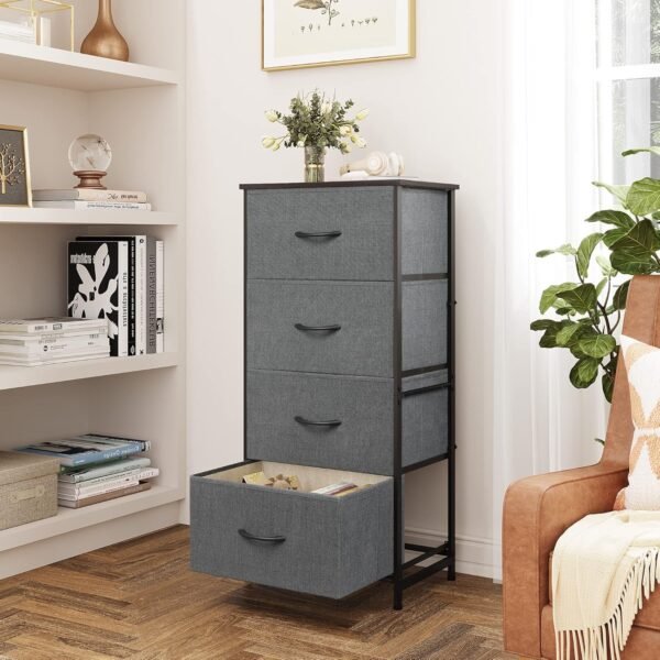 WLIVE Dresser with 4 Drawers, Storage Tower, Organizer Unit, Fabric Dresser for Bedroom, Hallway, Entryway, Closets, Sturdy Steel Frame, Wood Top, Easy Pull Handle, Dark Grey - Image 4