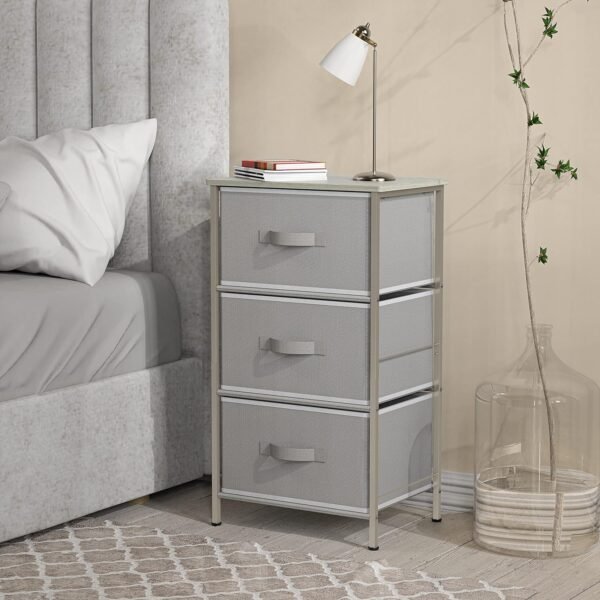Simple Houseware Nightstands Dresser for Bedroom 3-Tier Organizer Drawer Storage Tower, Grey - Image 3