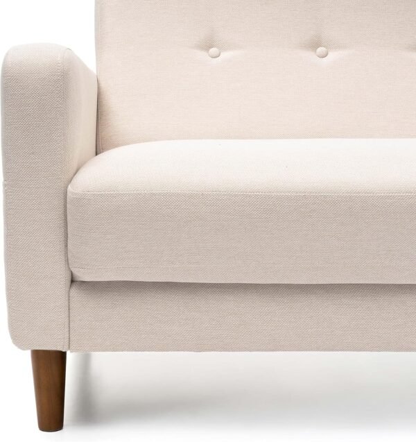 Mellow ADAIR Mid-Century Modern Loveseat / Sofa / Couch with Armrest Pockets, Tufted Linen Fabric, Ivory - Image 9