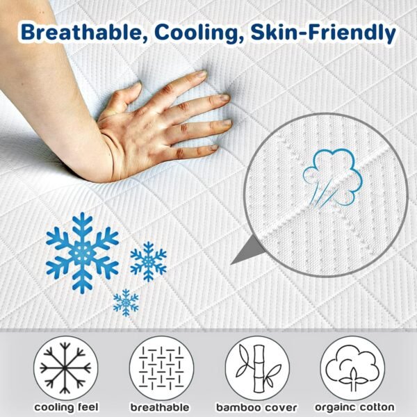 3 Inch Cooling Memory Foam Mattress Topper Twin XL College Dorm, High Density Foam Bed Topper with Washable Removable Bamboo Cover, Organic, Hypoallergenic, OEKO-TEX XL Twin Mattress Topper - Image 3