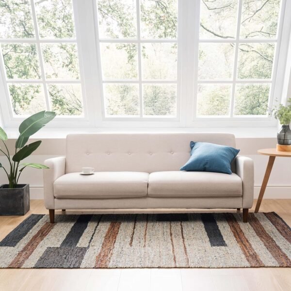 Mellow ADAIR Mid-Century Modern Loveseat / Sofa / Couch with Armrest Pockets, Tufted Linen Fabric, Ivory - Image 8