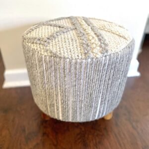 NOORI Home – 100% Handmade and Handcrafted Luxury Premium Abstract Wool String Millie – Footstool, Footrest, Pouf, Ottoman, Chair Seat – Grey Ivory – 16x16x16 – Livingroom, Bedroom, Accent Piece