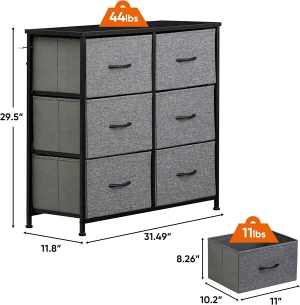 ZENY Fabric Dresser for Bedroom, Storage Dresser with 6 Drawers, Chest of Drawers with Fabric Bins, Storage Drawer Organizer for Closet, Bedroom, Living Room, Hallway, Entryway, Dark Grey - Image 3