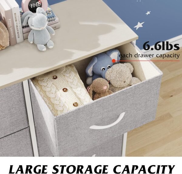 WLIVE Fabric Dresser for Bedroom, 6 Drawer Double Dresser, Storage Tower with Fabric Bins, Chest of Drawers for Closet, Living Room, Hallway, Light Grey - Image 5