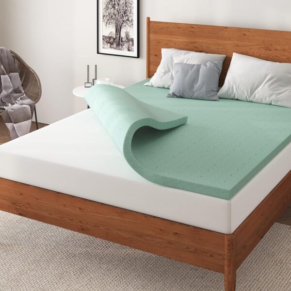 NapQueen 3 Inch Ventilated Green Tea Memory Foam Mattress Topper, Chic Green, CertiPUR-US Certified, Twin-XL - Image 2